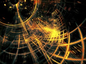 Dark gold abstract background - diagonal tunnel with grid. Computer-generated image - fractal.