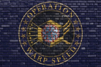 Flag of Operation Warp Speed painted on brick wall
