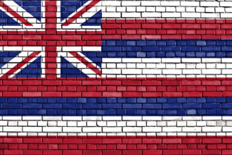 Flag of Hawaii painted on brick wall