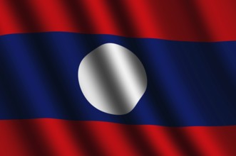 The Laotian flag flying in the wind