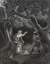 Margarete von Anjou, Königin von Heinrich VI. von Räubern im Wald überfallen Stipple