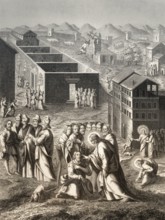 Healing the man blind from birth, New Testament, steel engraving 1853, digitally restored