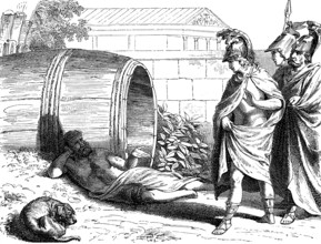 Alexander the Great visiting Diogenes, an ancient Greek philosopher, at Corinth