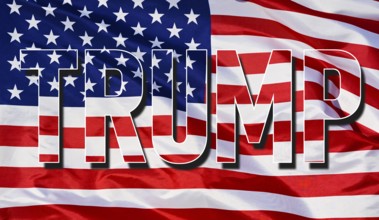 Trump, the name of the US President on the US flag