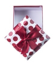 Opened red present box isolated on white