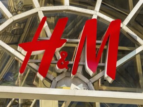H&M logo at the entrance to a shopping centre in Remscheid