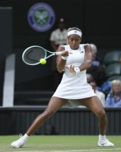 US tennis player Coco Gauff in action at the 2024 Wimbledon Championships, London, England, United