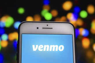 Calgary, Alberta, Canada. May 21, 2020. A white iPhone Plus with the Venmo logo on the screen