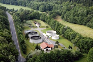 Aerial view of a wastewater treatment plant