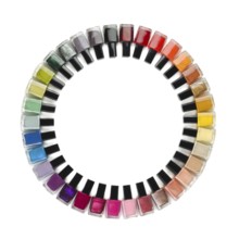 Nail polish colorful bottles circle isolated on white