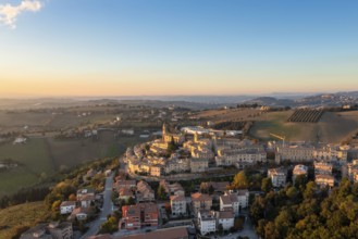 A view of the village of Morrovalle in Marche Province in Italy in warm evening light