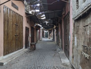 Impressions of typical Moroccan souks in the medina of Marrakech