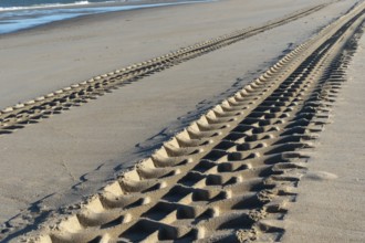 Rough tire tracks on the north sea beach