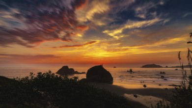 Color image of a beautiful sunset overlooking the Pacific Ocean in Northern California