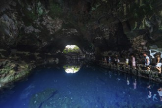 LANZAROTE, CANARY ISLANDS - JULY 22, 2022: Famous tourist attraction - Los Jameos Del Agua and