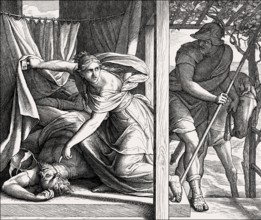 Jael Shows Barak the Body of Sisera, Old Testament, by Julius Schnorr von Carolsfeld, 1860