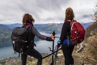 Trekking scene on Palagia mountain on Lake Como