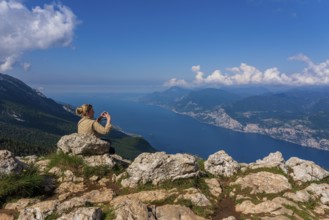 Panoramic view from Monte Baldo on Lake Garda near Malcesine in Italy