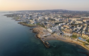 Coastline of touristic village of Pernera, Protaras Cyprus. Drone aerial scenery of holiday resort
