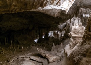 Porto Cristo, Spain, 23 January, 2024: view of the rock formations inside the Cuevas del Drach in