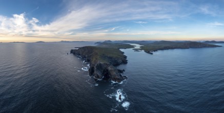 Aerial panorama landscape of the Bray Head cliffs on Valentia Island at dusk