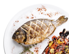 food still-life, Grilled dorado fish with baked vegetables