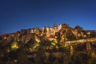 Night view of famous hanging houses in Cuenca, Spain