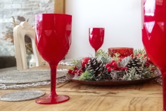 Christmas Table Setting. Holiday Decorations. Decor for New Year Celebration