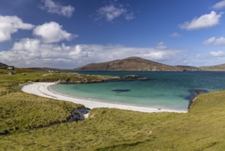 Sandy beach beach in the strait, Caolas Bhatarsaigh, Vatersay, Barra Island, Outer Hebrides,