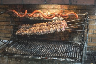 Grilled meal on a skewer in restaurant