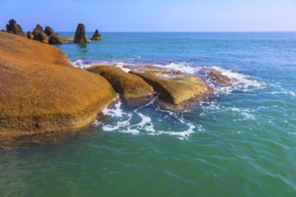 Huge smooth stones on the beach. Lamai Beach in Koh Samui