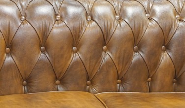 Brown leather sofa backrest upholstery pattern