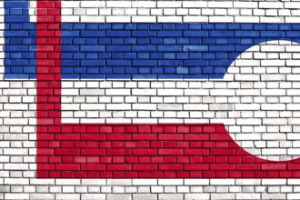 Flag of Longmont, Colorado painted on brick wall