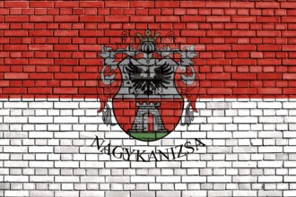 Flag of Nagykanizsa painted on brick wall