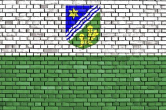 Flag of Tartu County painted on brick wall