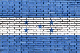 Flag of Honduras painted on brick wall