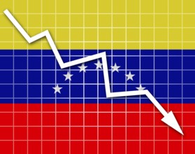 The Venezuelan flag and arrow graph going down