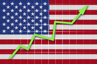 The USA flag and arrow graph going up