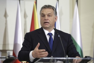 Prague, Czech Republic - February 15, 2016: The Prime Ministers of Hungary Viktor Orban is speaking