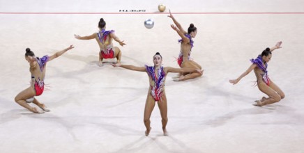 Sofia, Bulgaria - 26 March, 2021: Team Estonia perform during the 5 Balls group qualifications at
