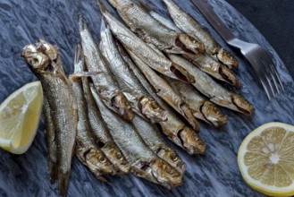 Kiel sprats on a marble slab