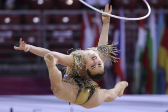 Sofia, Bulgaria - 27 March, 2021: Linoy Ashram of Israel performs during the individual Hoop final