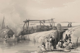 Scene on the Sutlej River, near Pakpattan in the Punjaub, now Pakistan, First Anglo-Afghan War,