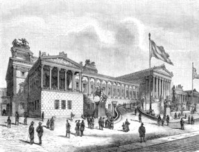 Historical illustration, Austrian Parliament Building, 1896, historische Zeichnung,