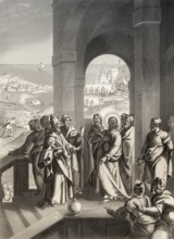 The Pharisees seeking a sign from Jesus, New Testament, steel engraving 1853, digitally restored