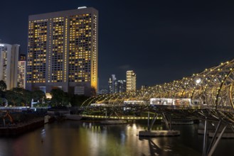 The Helix Bridge, double helix pedestrian bridge with DNA lights, Marina Bay, Singapore, Singapore