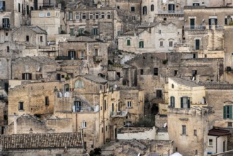 Famous residential dwellings in historic downtown Matera, Italy
