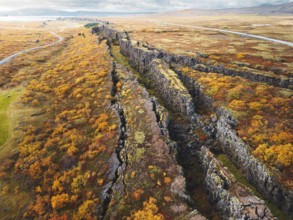 Aerial view of Thingvellir National Park, famous area in Iceland right on the spot where the