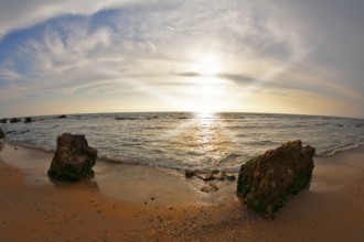 Magnificent spring sunset on coast of Mediterranean sea