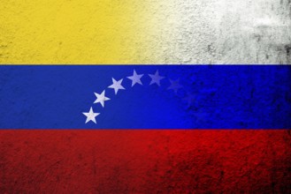 National flag of Russian Federation with The Bolivarian Republic of Venezuela National flag. Grunge